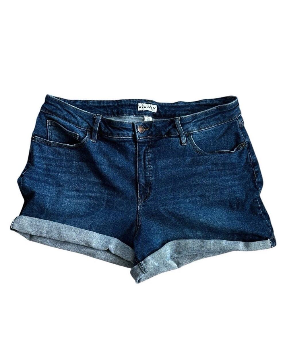 Ava & Viv Women's Plus Cuffed Dark Wash Denim Blue Jean Shorts Size 18W